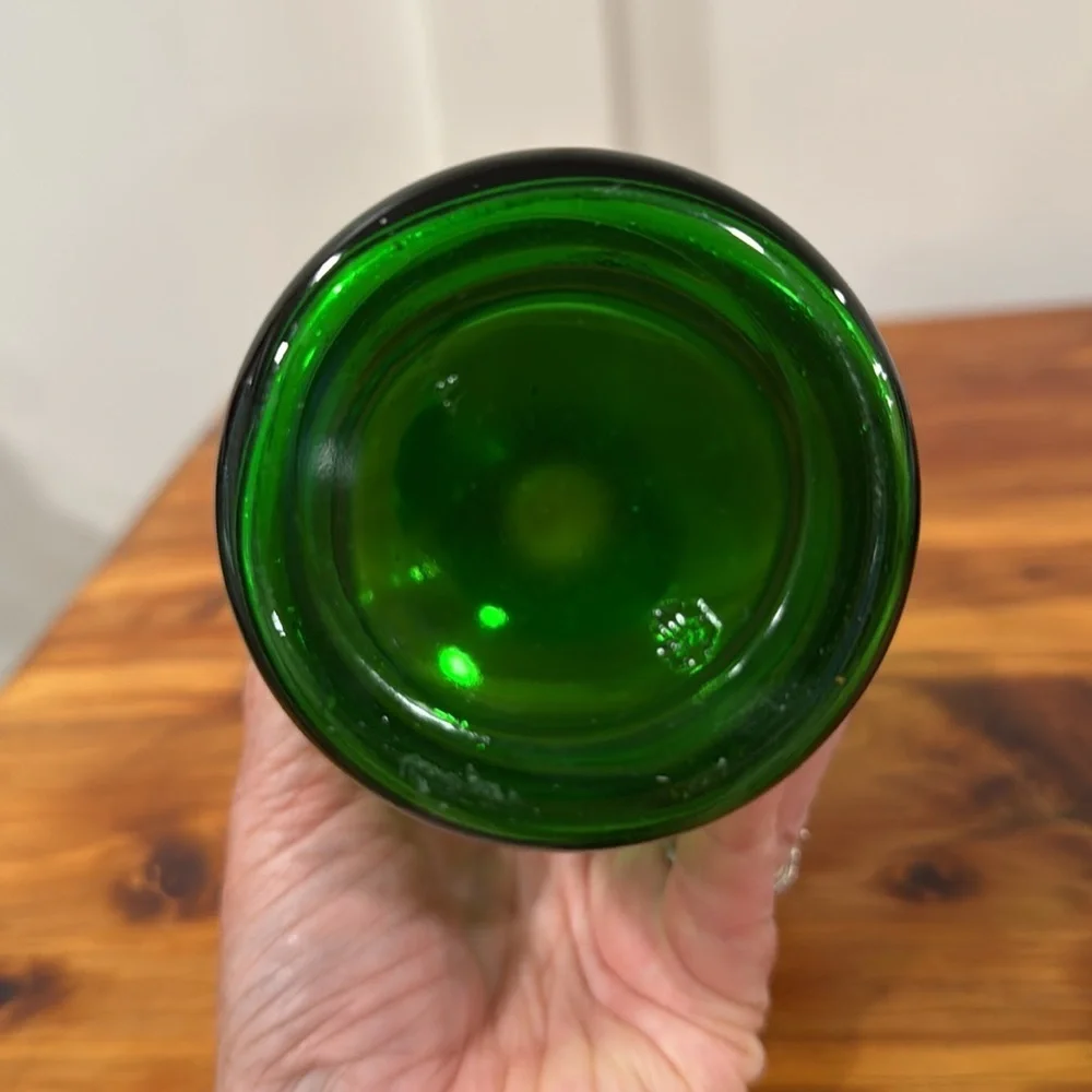 Vtg Cristallerie Artistiche Italy DFP Emerald Green & Gold Decanter w/ 6 Glasses